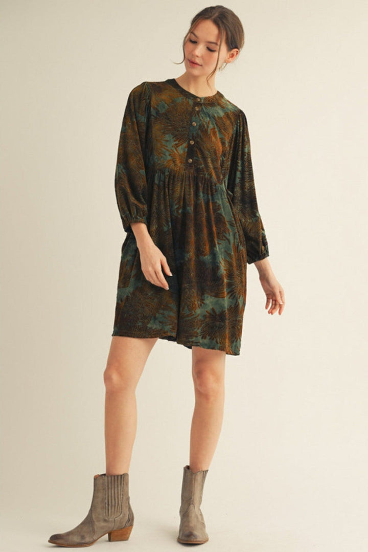 Jodifl Tie Dye Base Floral Velvety Jacquard Dress with Side Pockets