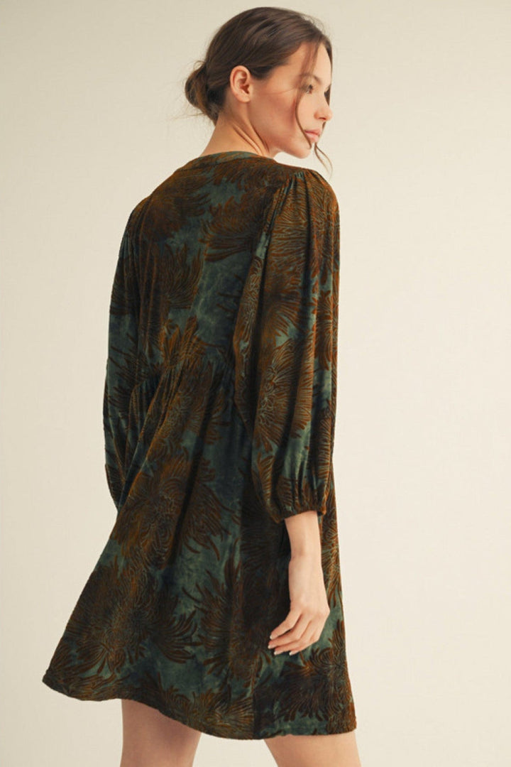 Jodifl Tie Dye Base Floral Velvety Jacquard Dress with Side Pockets