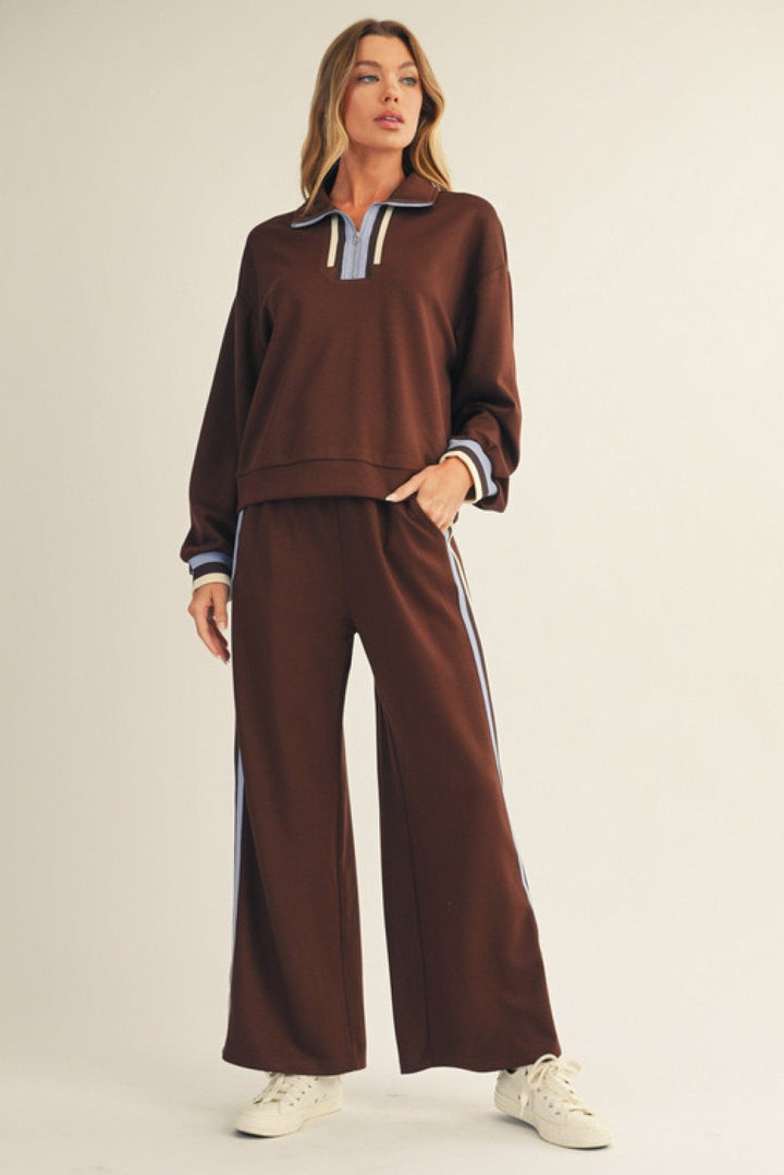 Jodifl Triple Colorblock Stripe Trim Accented Long Sleeve Front Zip Pullover