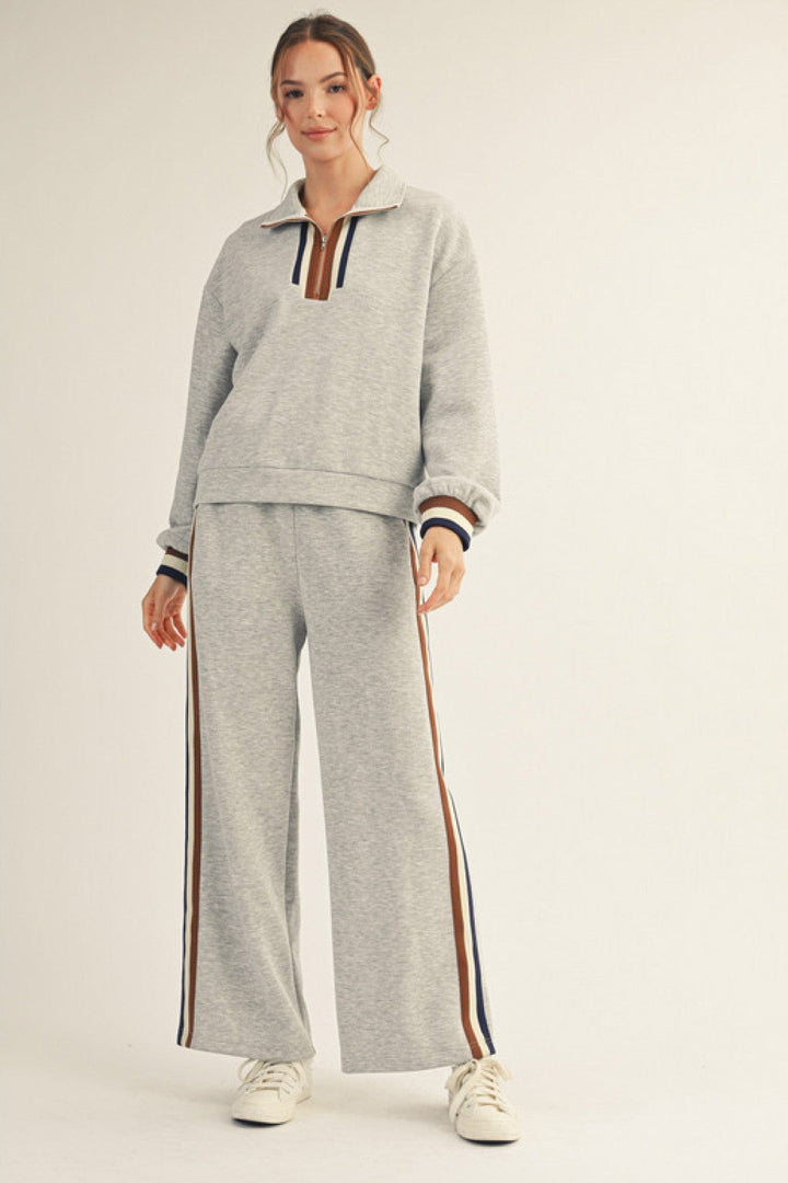 Jodifl Triple Colorblock Stripe Trim Accented Long Sleeve Front Zip Pullover - Sold Out