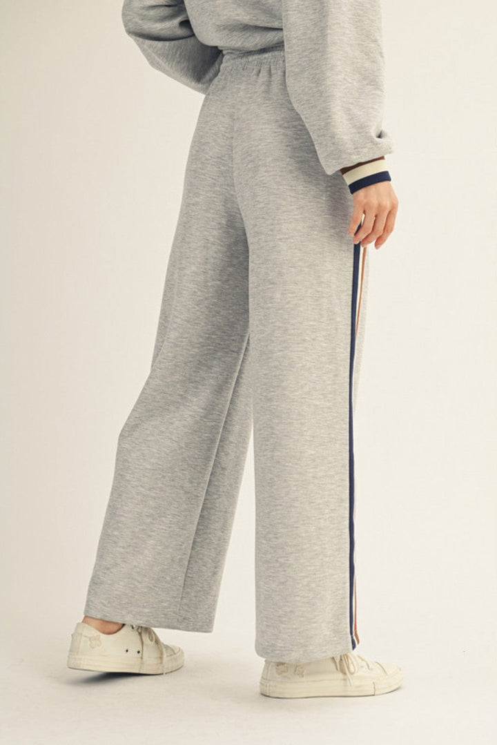 Jodifl Triple Colorblock Stripe Trim Accented Wide Leg Drawstring Sweatpants