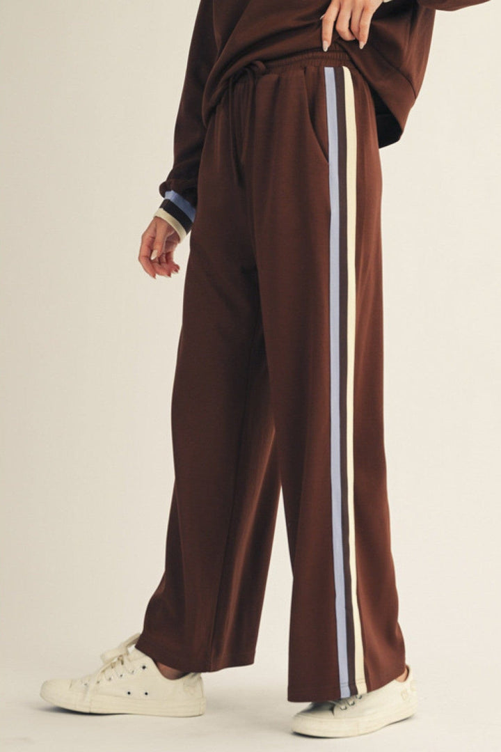 Jodifl Triple Colorblock Stripe Trim Accented Wide Leg Drawstring Sweatpants
