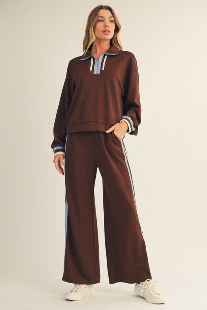 Jodifl Triple Colorblock Stripe Trim Accented Wide Leg Drawstring Sweatpants