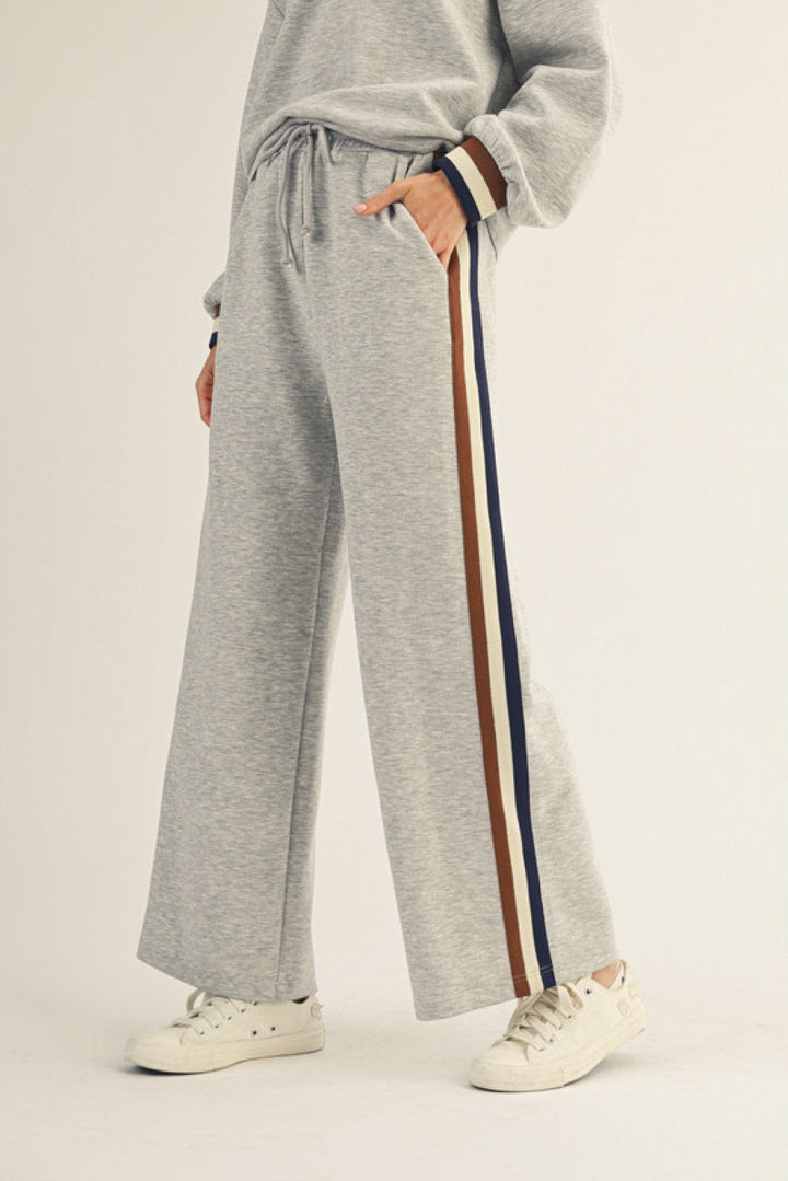 Jodifl Triple Colorblock Stripe Trim Accented Wide Leg Drawstring Sweatpants