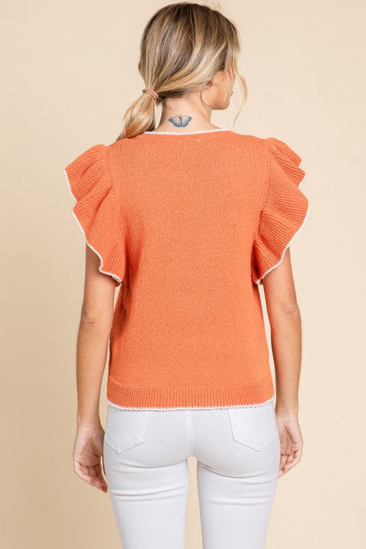 Jodifl U-Neck Ruffle Shoulder Lightweight Knit Top