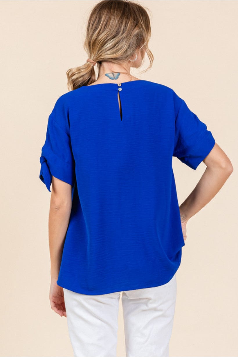 Jodifl U-Neck Top  with Button Back Closure and Tie Sleeves