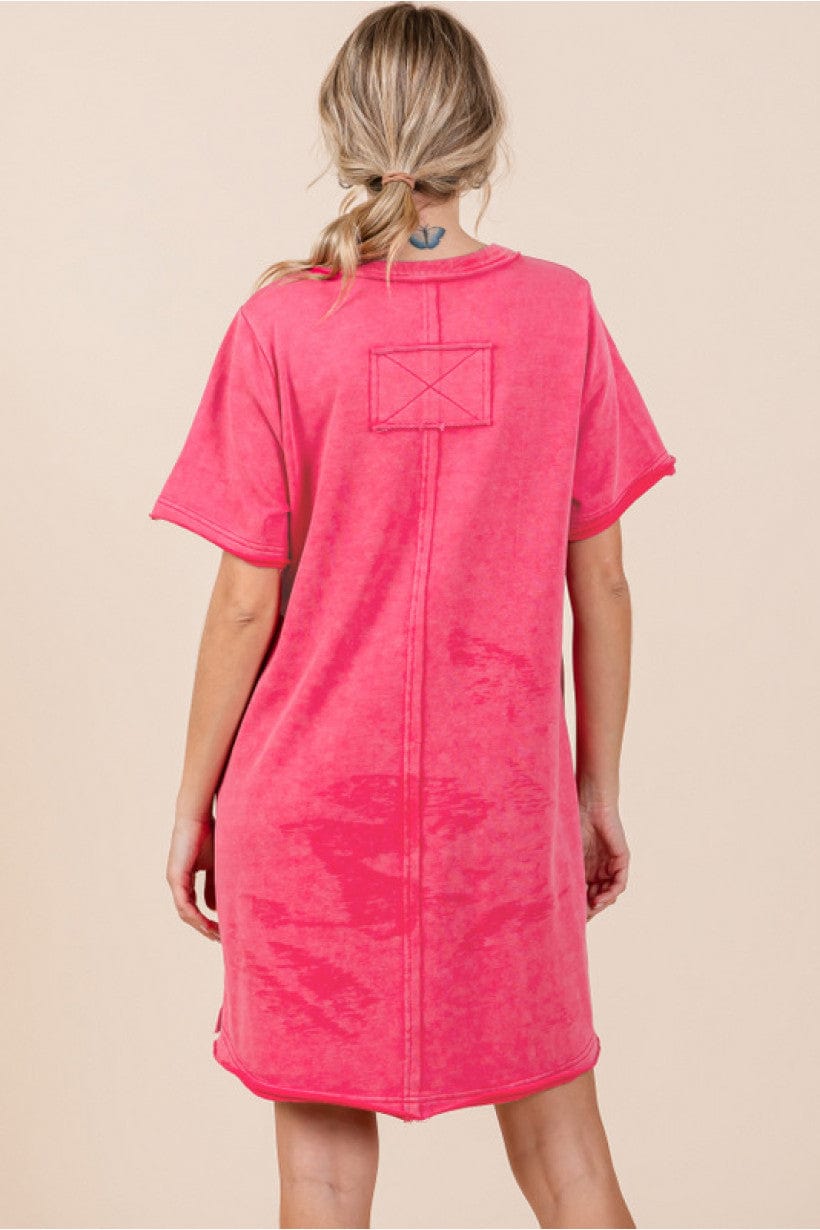 Jodifl Washed Cotton U-Neck T-Shirt Dress with Front and Side