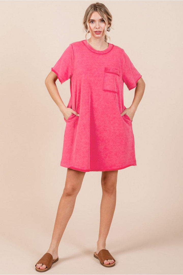 Jodifl Washed Cotton U-Neck T-Shirt Dress with Front and Side Pockets jfybrand Jodifl Washed Cotton U-Neck T-Shirt Dress with Front and Side Pockets jfybrand