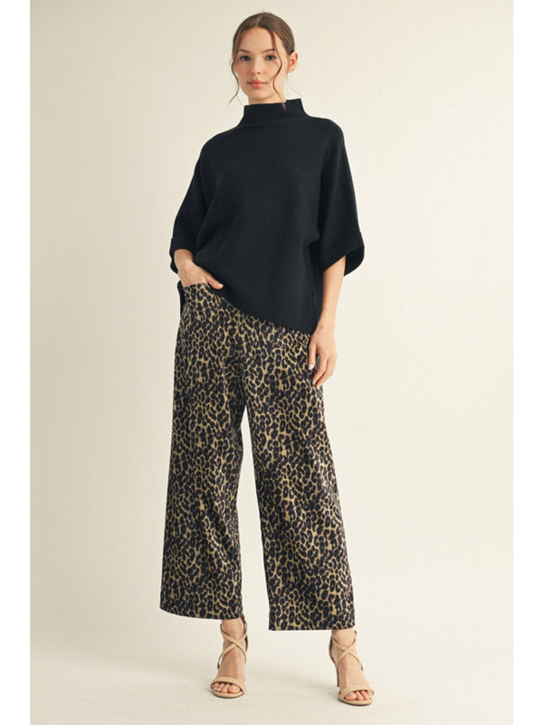 Jodifl Wide Leg Leopard Pants with Elastic Waistband