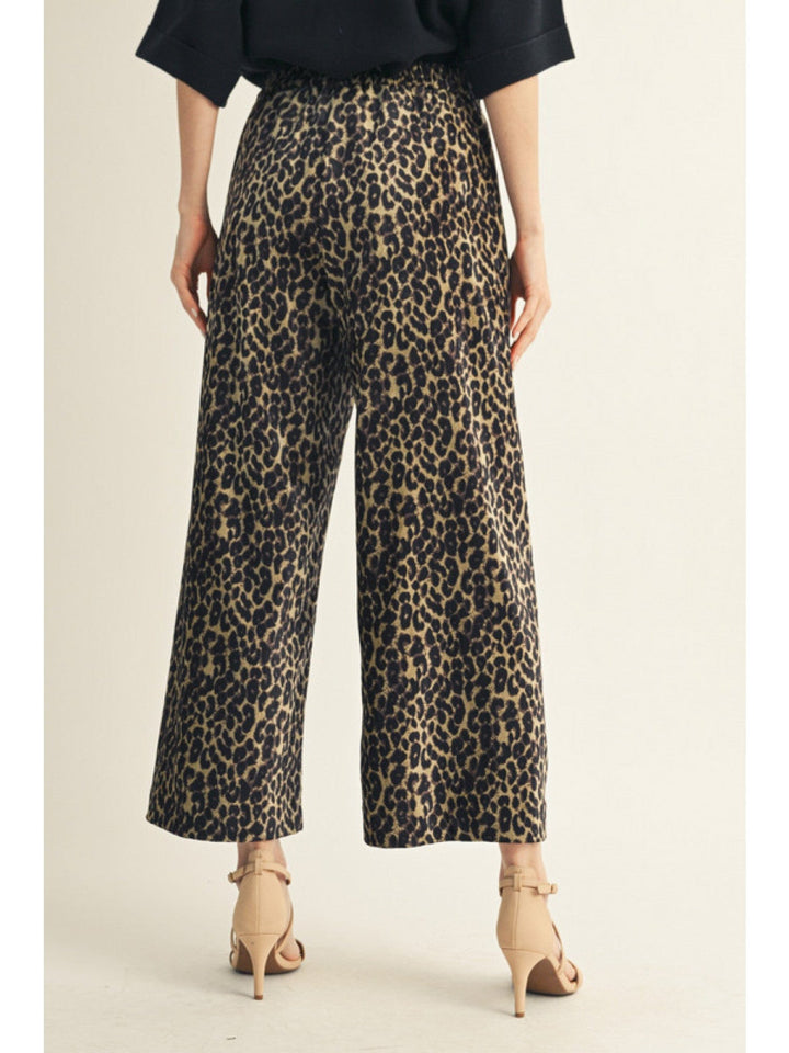 Jodifl Wide Leg Leopard Pants with Elastic Waistband
