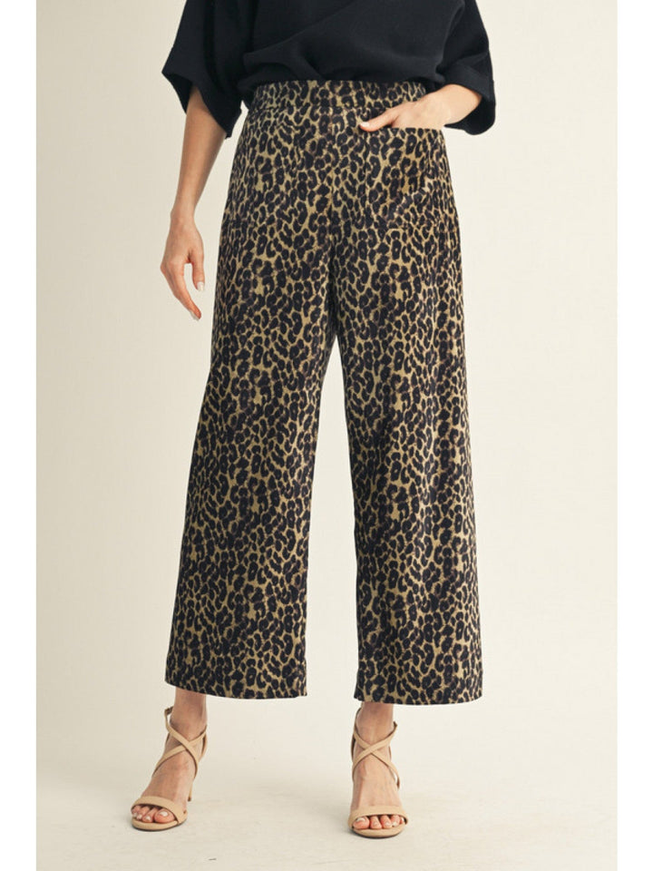Jodifl Wide Leg Leopard Pants with Elastic Waistband