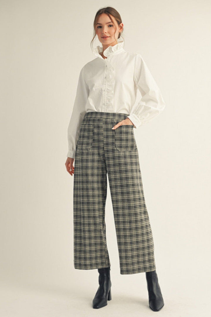 Jodifl Wrap Around Ruffle Neckline and Button Placket Top