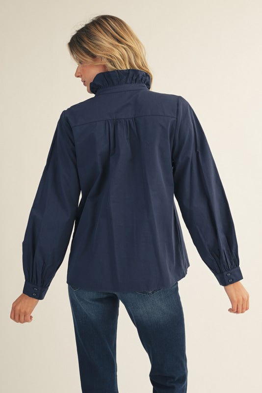 Jodifl Wrap Around Ruffle Neckline and Button Placket Top