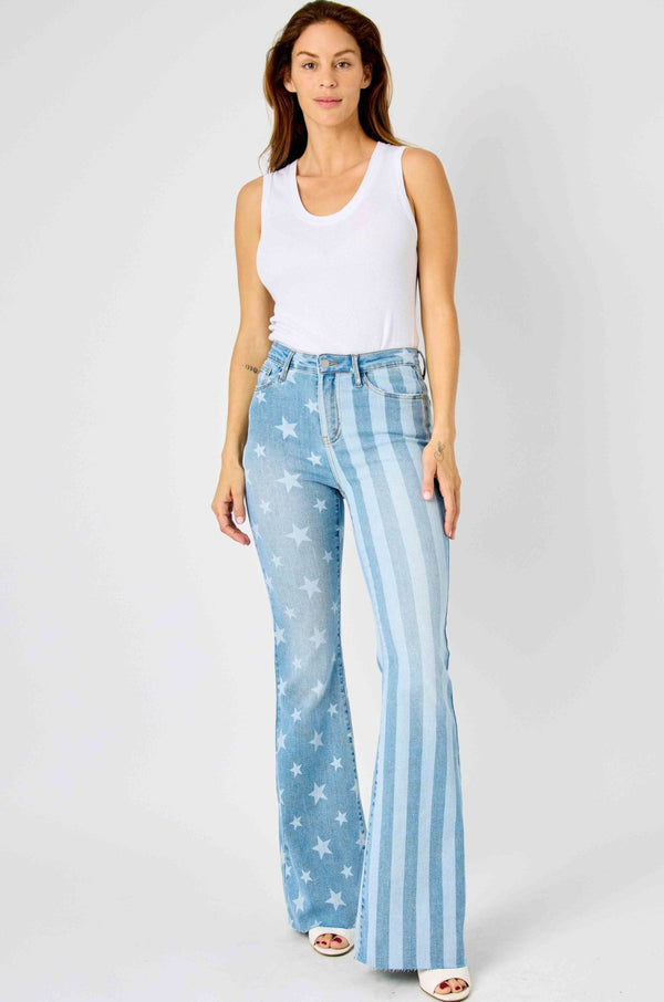 Judy Blue High Waist Bleached Stars & Stripes Flare jeans
