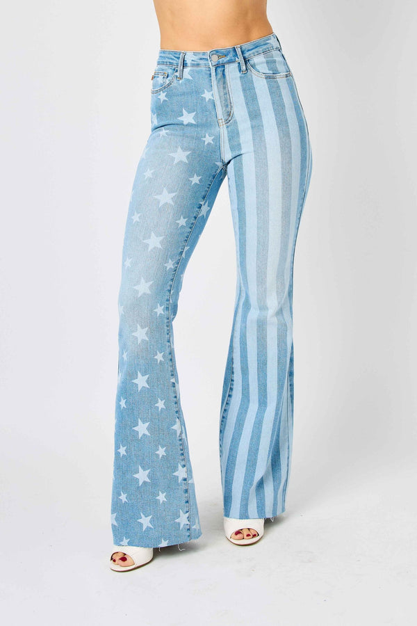 Judy Blue High Waist Bleached Stars & Stripes Flare jeans