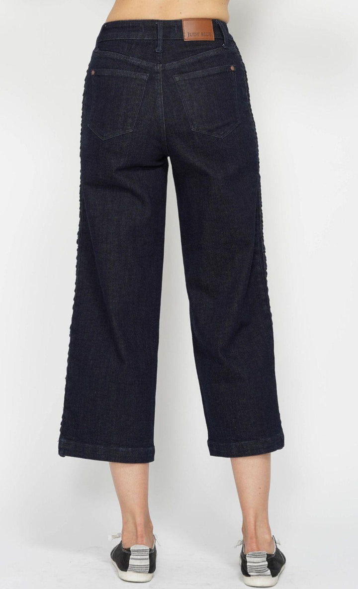 Judy Blue High Waist Braided Side Seam Braid Detail Cropped Wide Leg Jeans