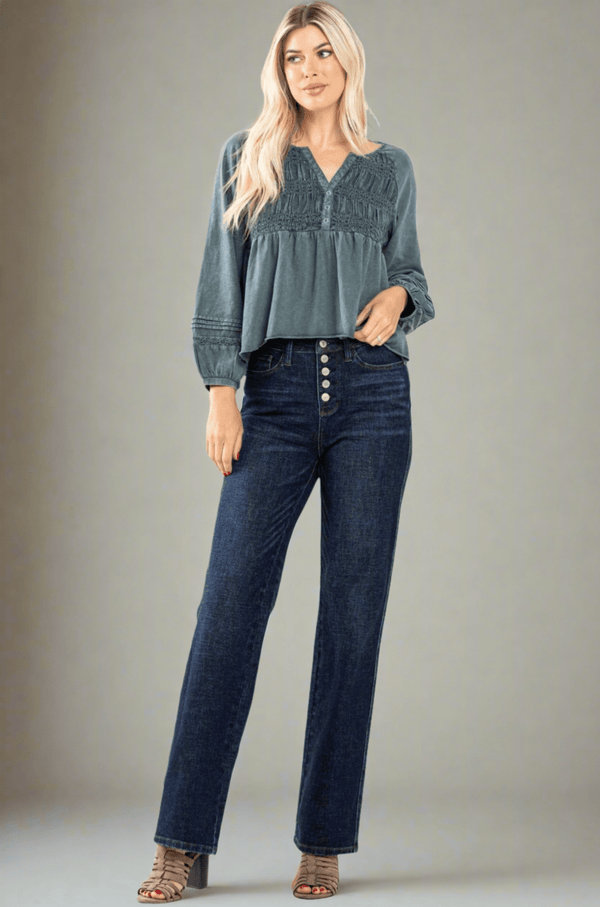 Judy Blue High Waist Button-Fly Straight Leg Jean