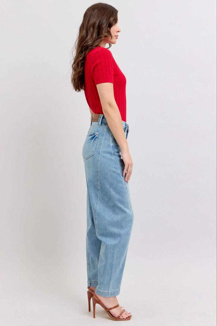 Judy Blue High Waist Diagonal Seam Barrel Leg Jeans