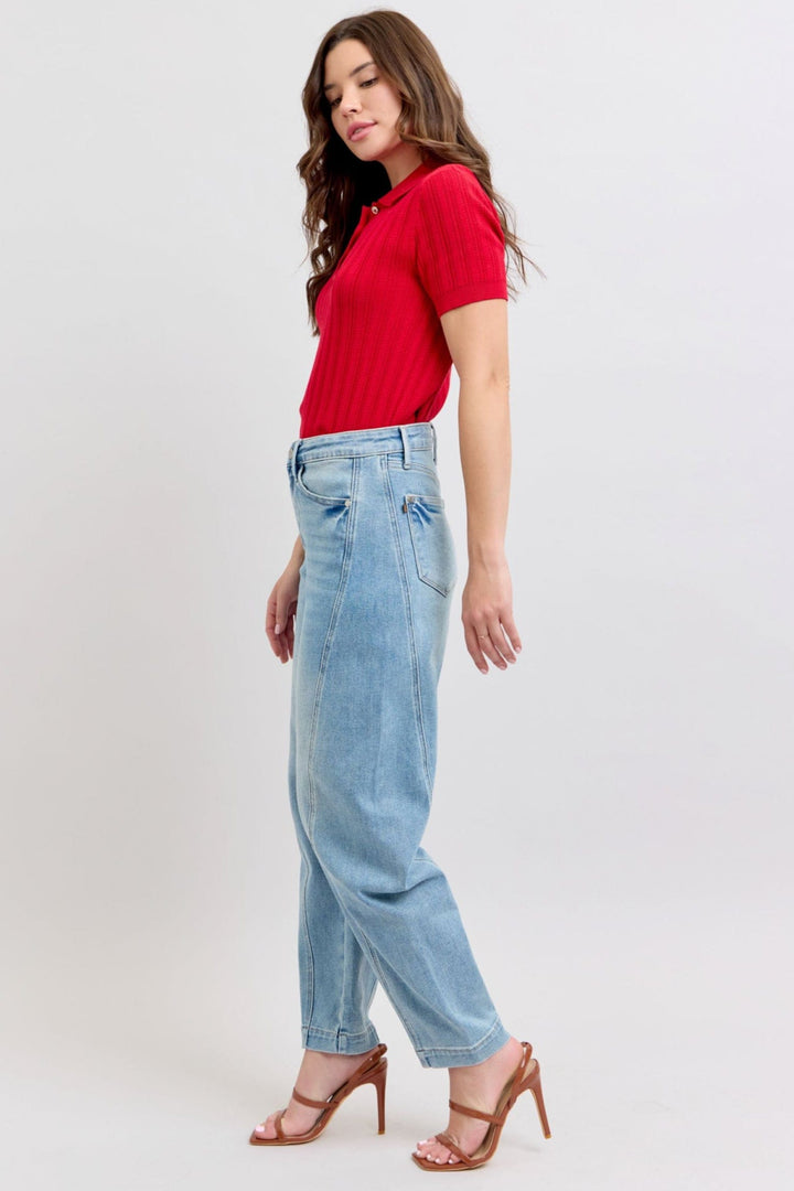 Judy Blue High Waist Diagonal Seam Barrel Leg Jeans