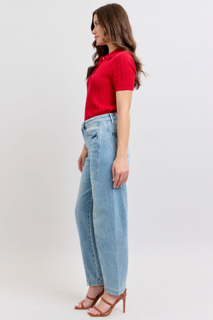 Judy Blue High Waist Diagonal Seam Barrel Leg Jeans