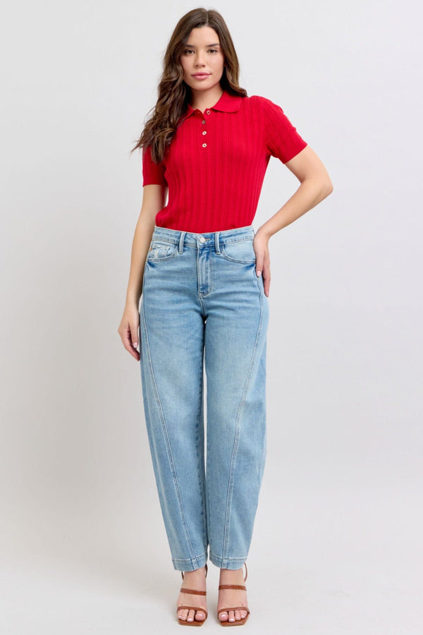 Judy Blue High Waist Diagonal Seam Barrel Leg Jeans