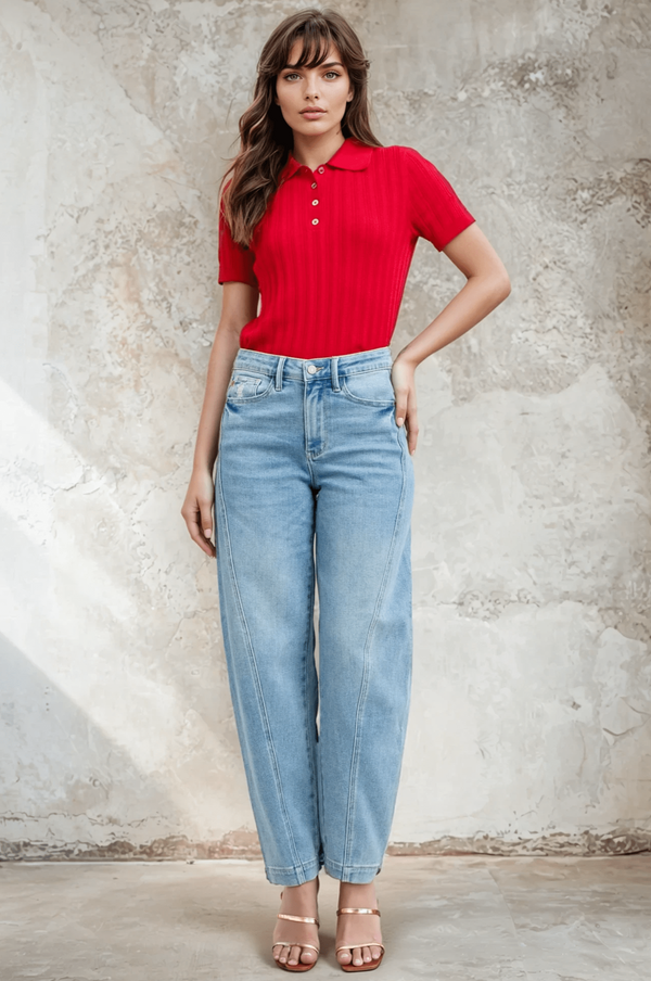 Judy Blue High Waist Diagonal Seam Barrel Leg Jeans