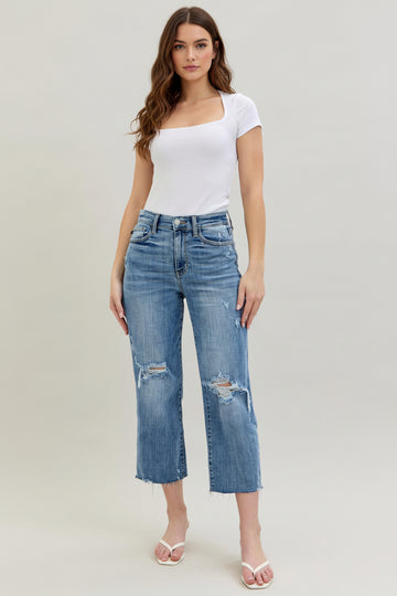 Judy Blue High Waist Distressed Crop Wide Leg Jeans
