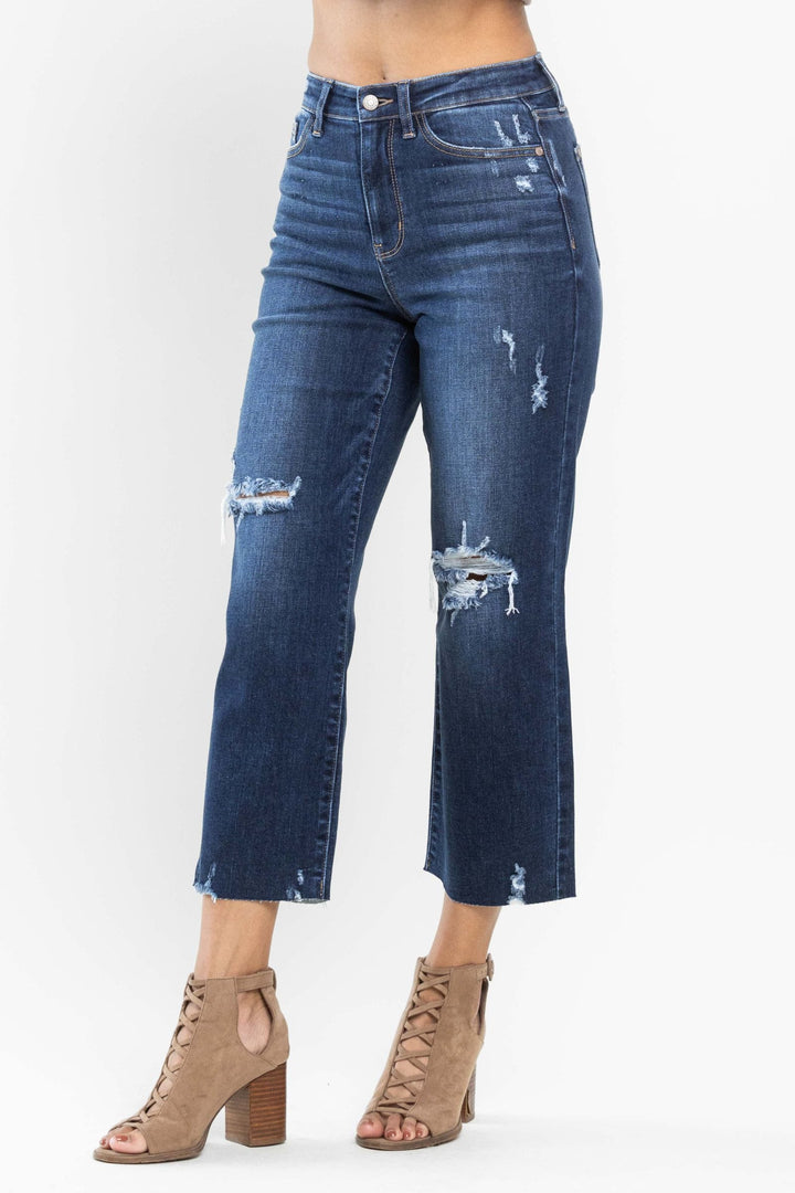 Judy Blue High Waist Distressed Crop Wide Leg Jeans