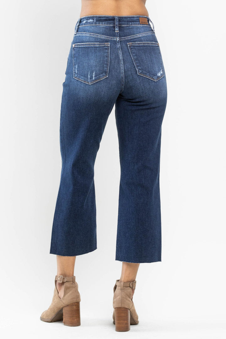Judy Blue High Waist Distressed Crop Wide Leg Jeans