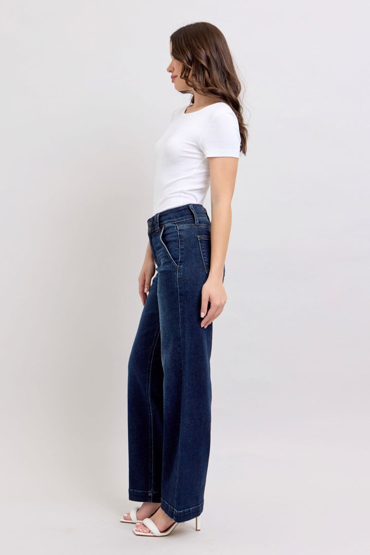 Judy Blue High Waist Double Belt Loop and Button Wide Leg Jeans