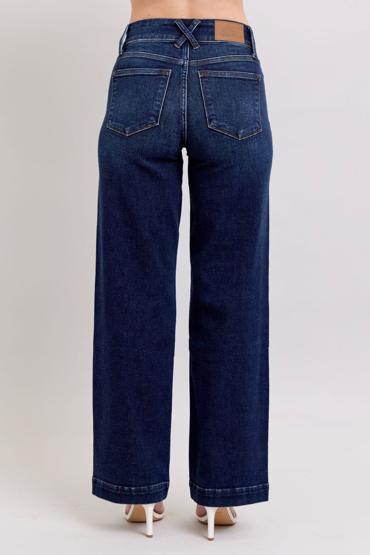 Judy Blue High Waist Double Belt Loop and Button Wide Leg Jeans