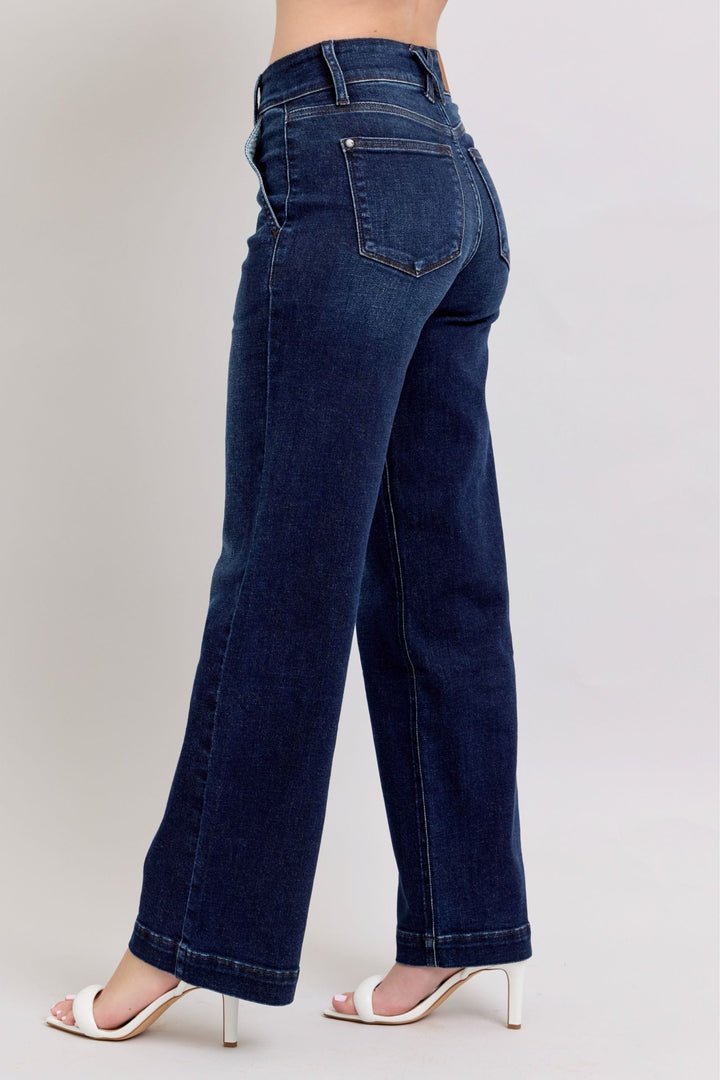 Judy Blue High Waist Double Belt Loop and Button Wide Leg Jeans