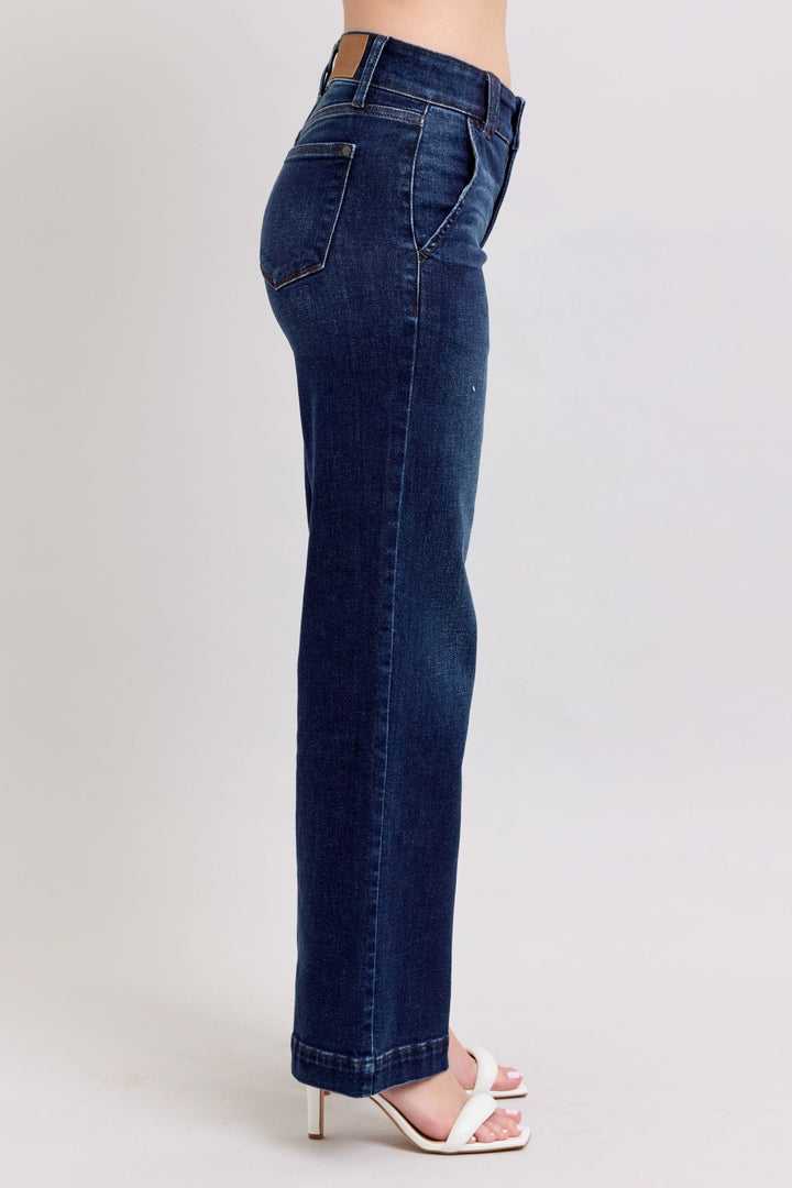 Judy Blue High Waist Double Belt Loop and Button Wide Leg Jeans