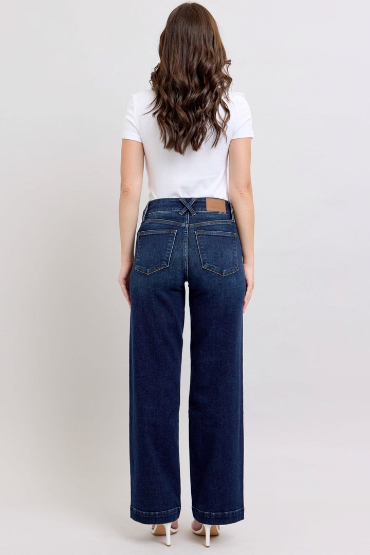 Judy Blue High Waist Double Belt Loop and Button Wide Leg Jeans