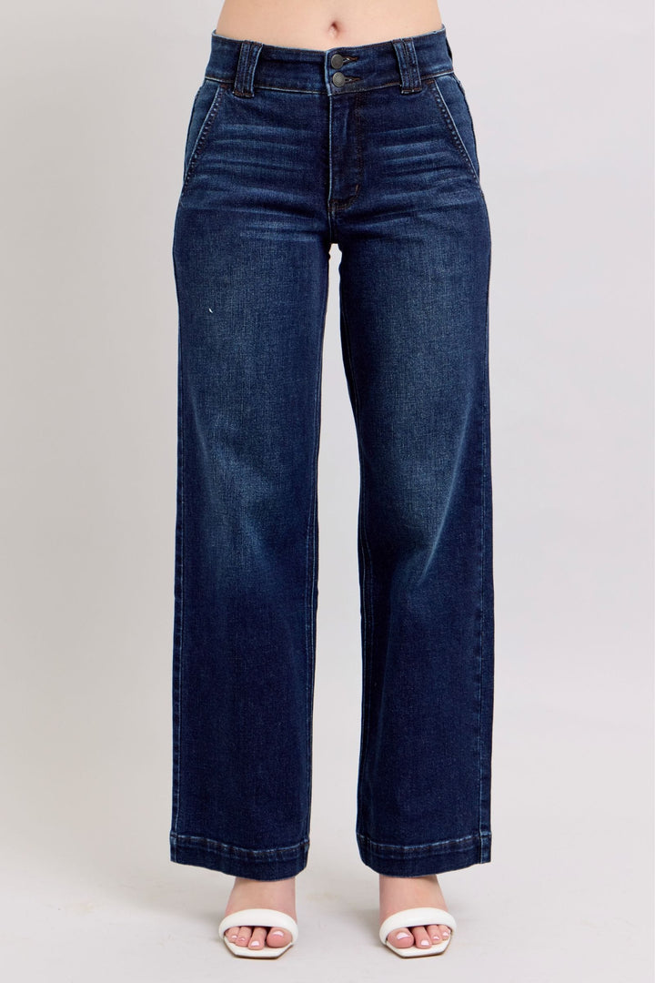 Judy Blue High Waist Double Belt Loop and Button Wide Leg Jeans