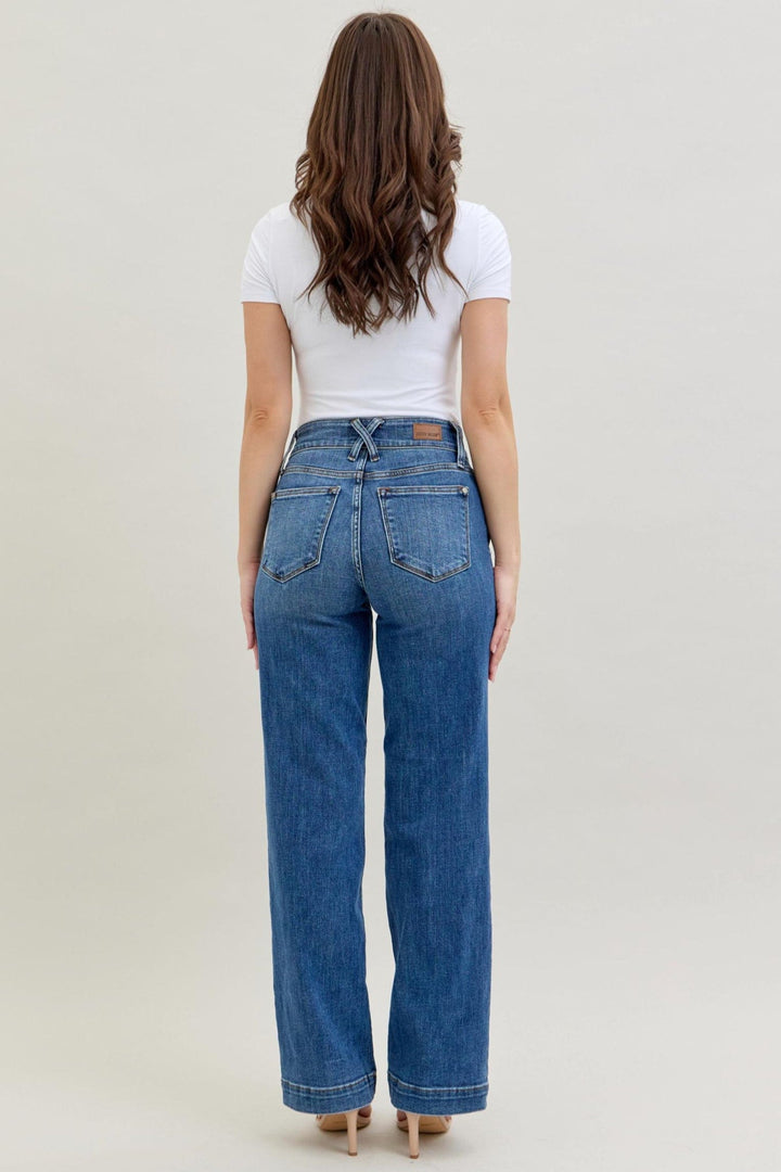 Judy Blue High Waist Double Button and Belt Loop Wide Leg Jeans