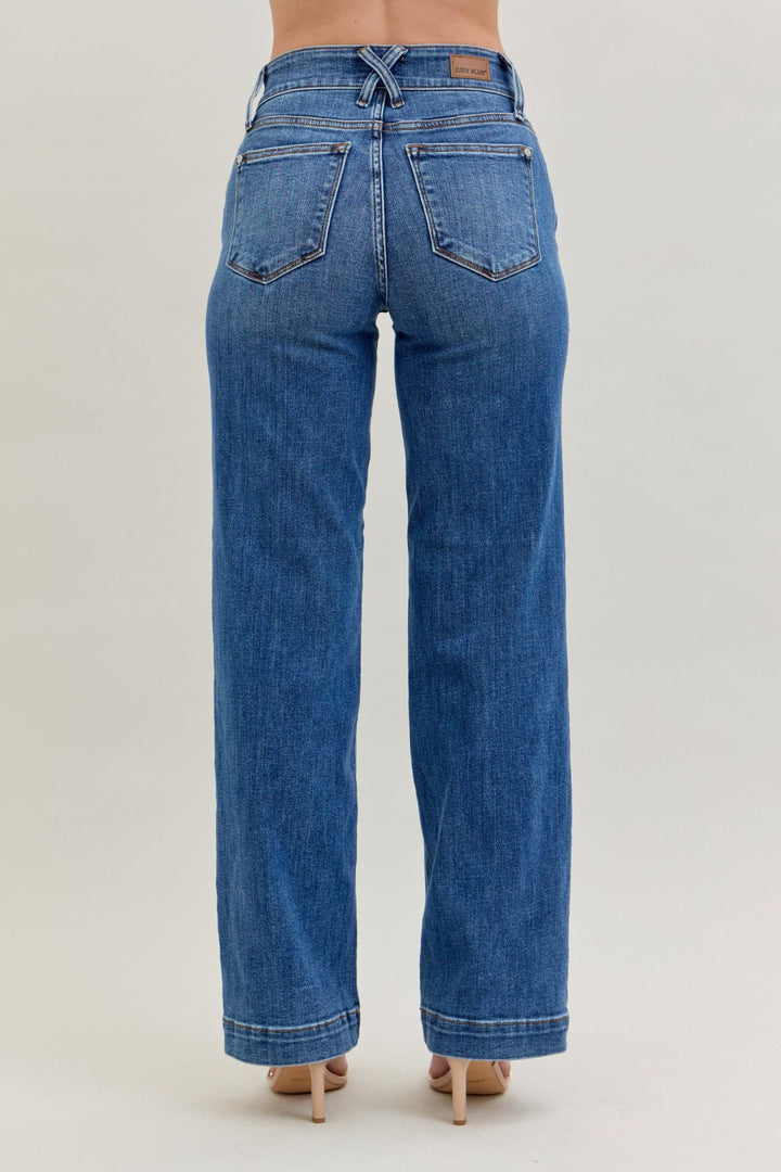 Judy Blue High Waist Double Button and Belt Loop Wide Leg Jeans