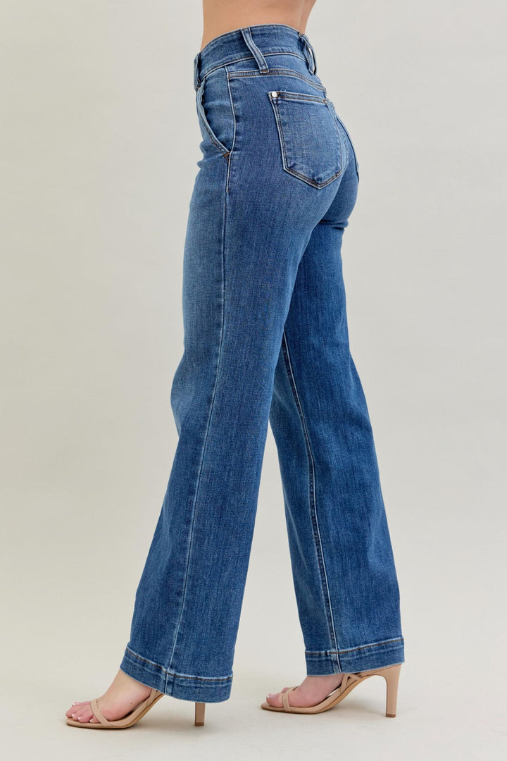 Judy Blue High Waist Double Button and Belt Loop Wide Leg Jeans