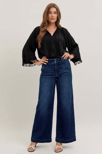 Judy Blue High Waist Double Button Trouser Wide Leg