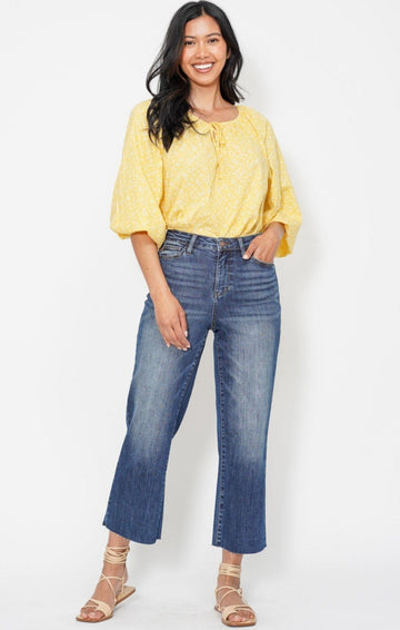 Judy Blue High Waist Embroidered Back Pocket Cropped Wide Leg Jeans