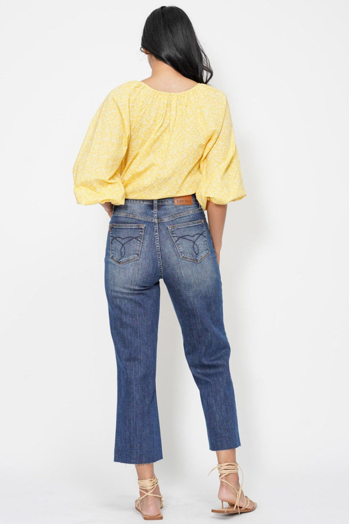 Judy Blue High Waist Embroidered Back Pocket Cropped Wide Leg Jeans