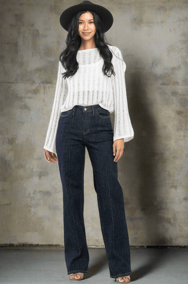 Judy Blue High Waist Front Seam & Dart Detail Wide Leg Jeans