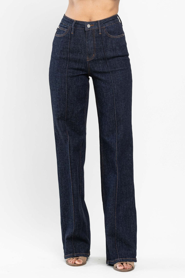 Judy Blue High Waist Front Seam & Dart Detail Wide Leg Jeans
