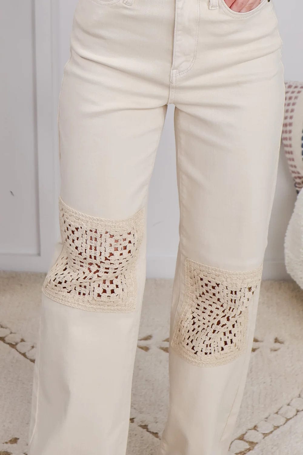 Judy Blue High Waist Garment Dyed Crochet Patches Wide Leg Jeans