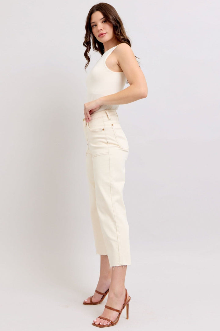 Judy Blue High Waist Garment Dyed Cropped Wide Leg Jeans