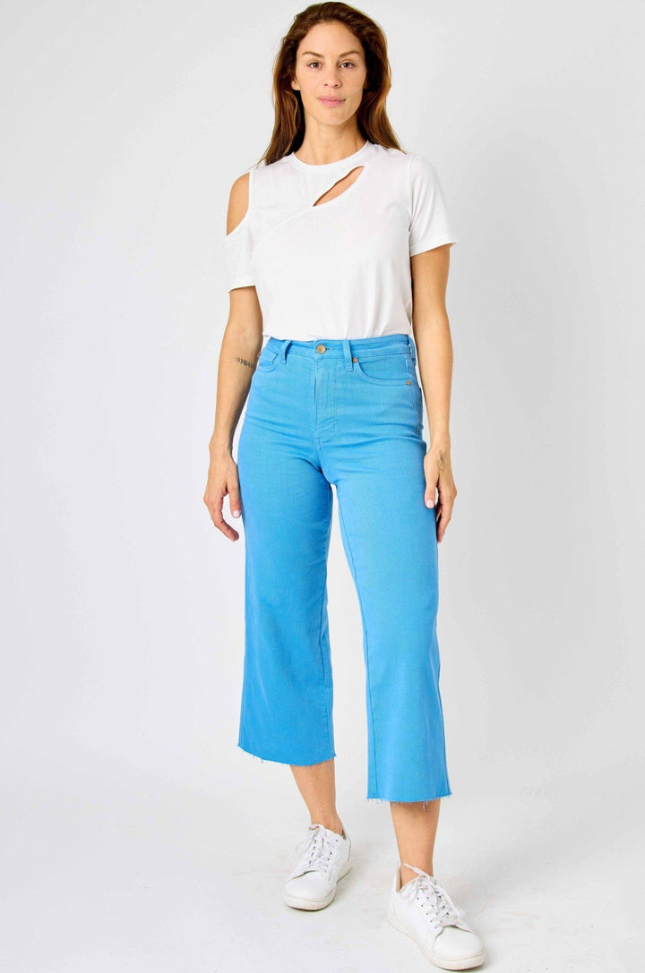 Judy Blue High Waist Garment Dyed Tummy Control Cropped Wide Leg Jeans