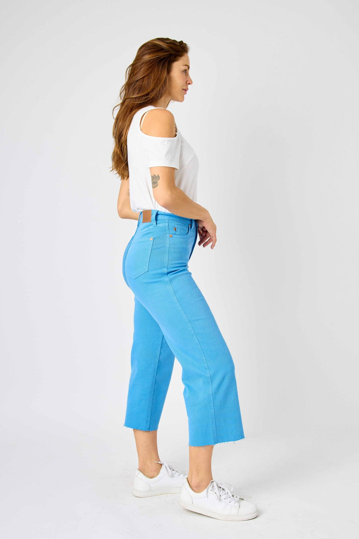 Judy Blue High Waist Garment Dyed Tummy Control Cropped Wide Leg Jeans