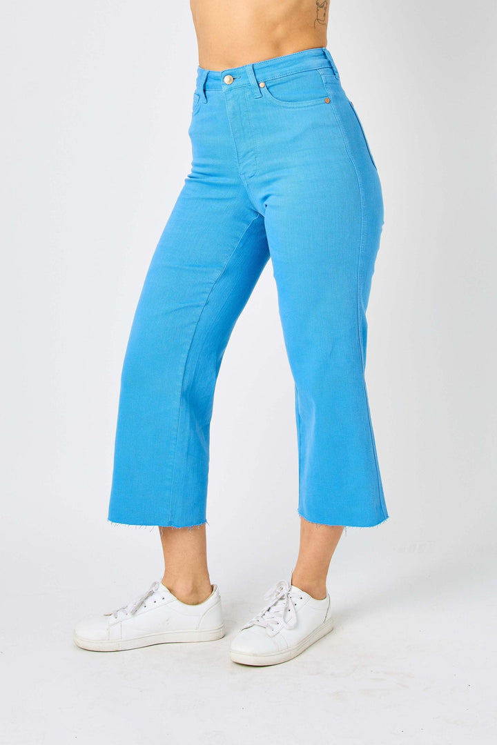 Judy Blue High Waist Garment Dyed Tummy Control Cropped Wide Leg Jeans