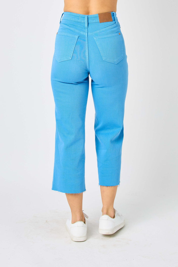 Judy Blue High Waist Garment Dyed Tummy Control Cropped Wide Leg Jeans