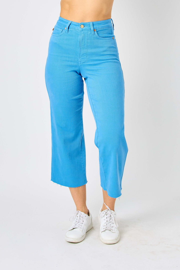 Judy Blue High Waist Garment Dyed Tummy Control Cropped Wide Leg Jeans